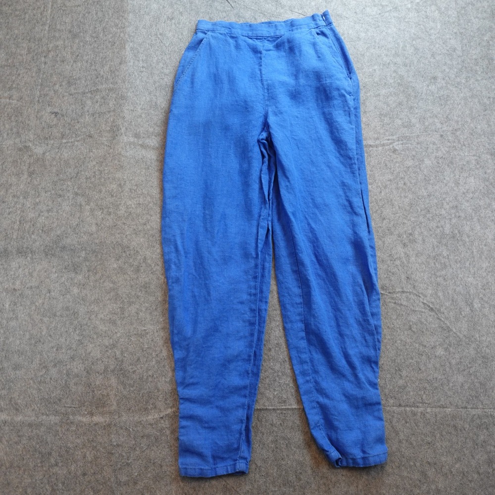 Rachel Comey Pant Women 0‎ Blue Linen High Waist Tapered Leg Made In USA